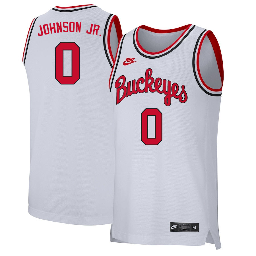 Men #0 Meechie Johnson Jr. Ohio State Buckeyes College Basketball Jerseys Sale-Retro White